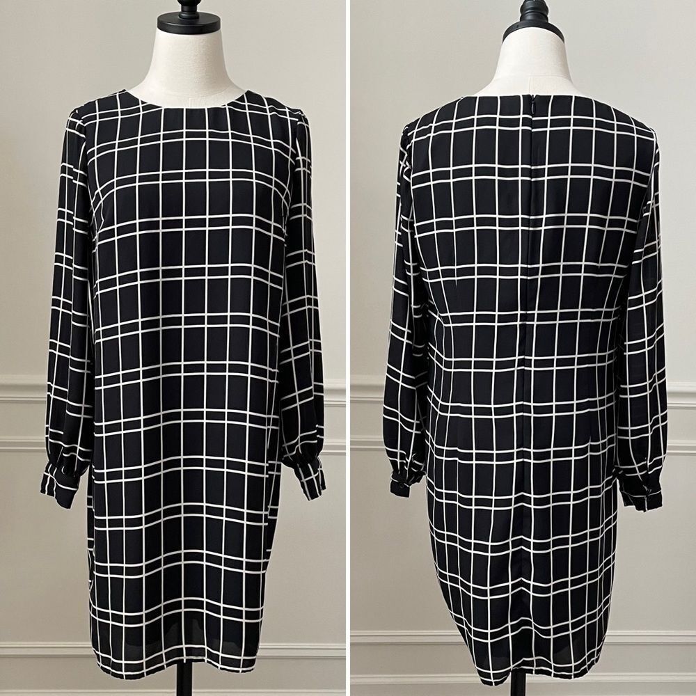 Banana Republic Black White Shift Dress Long Sleeve 4